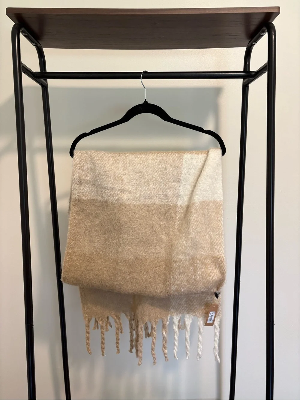 Steve Madden Beige and Cream Oversized Plaid Blanket Scarf